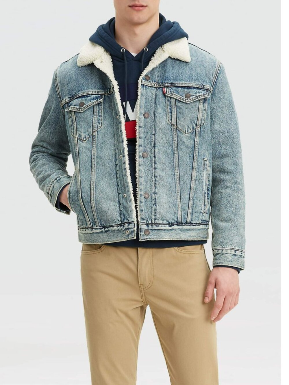 Men's Levi's Type III Sherpa Denim Jean Trucker Jacket in Blue Small